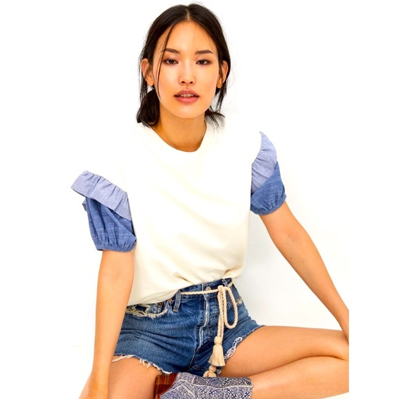 Anthropologie Tops - Anthro Chambray Sleeved Sweatshirt Top(NWOT)